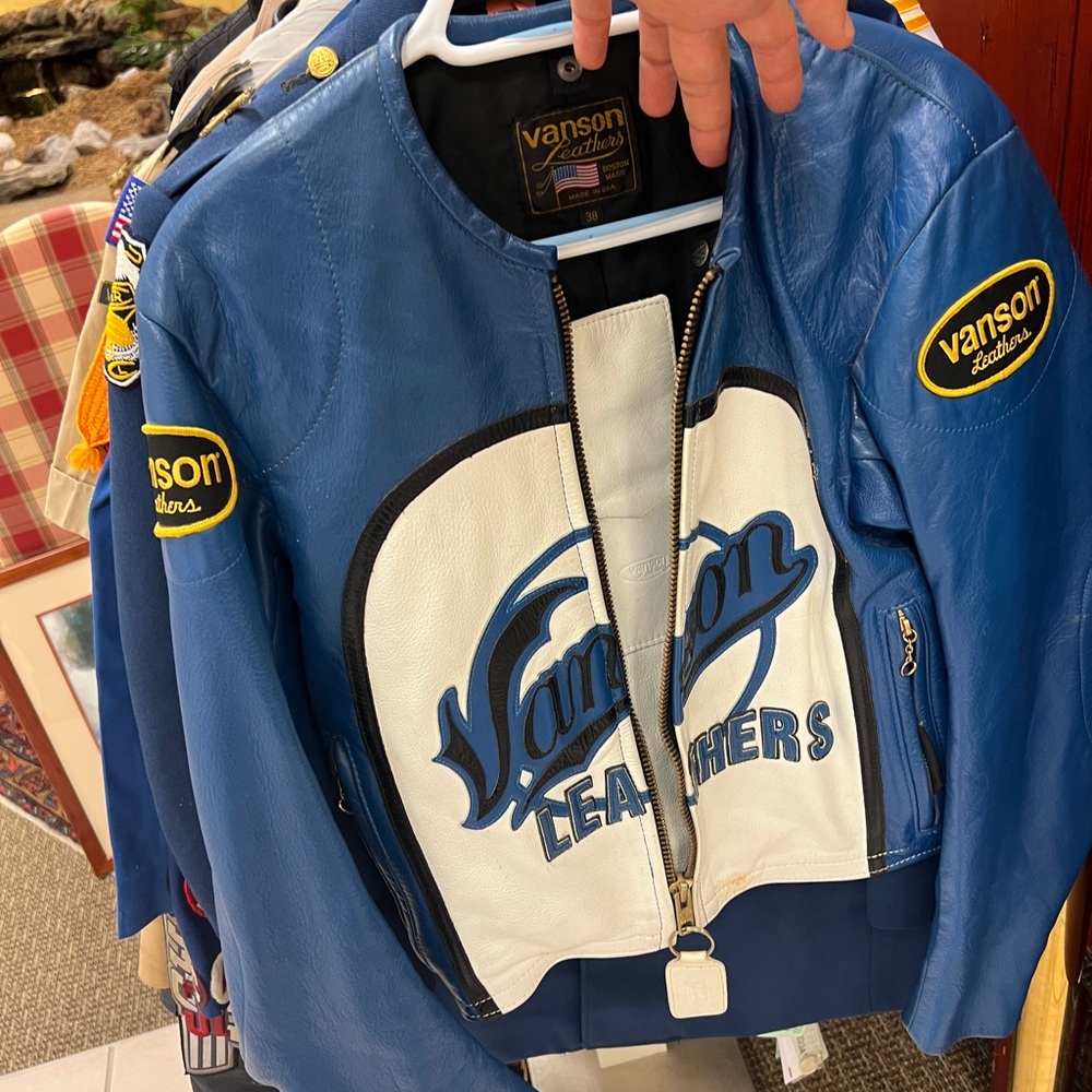 Vanson Blue and White Leather Jacket